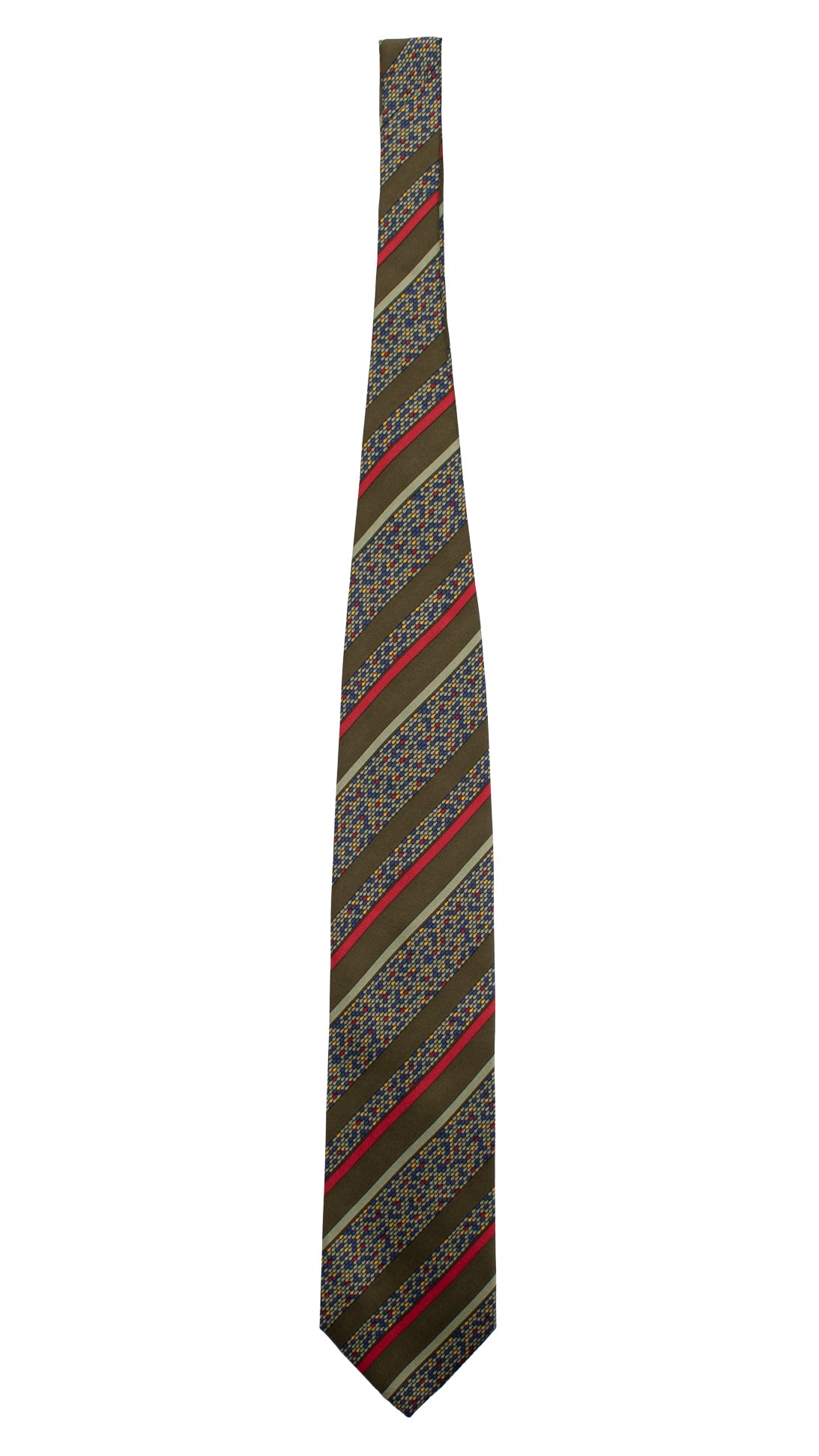 Cravatta Vintage Regimental in Twill di Seta Verde A Righe Multicolor CV794 Intera