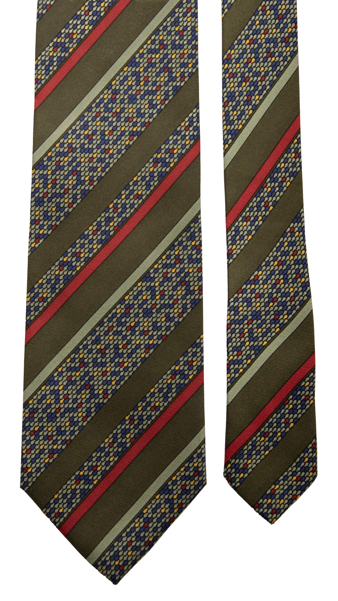 Cravatta Vintage Regimental in Twill di Seta Verde A Righe Multicolor CV794 Pala
