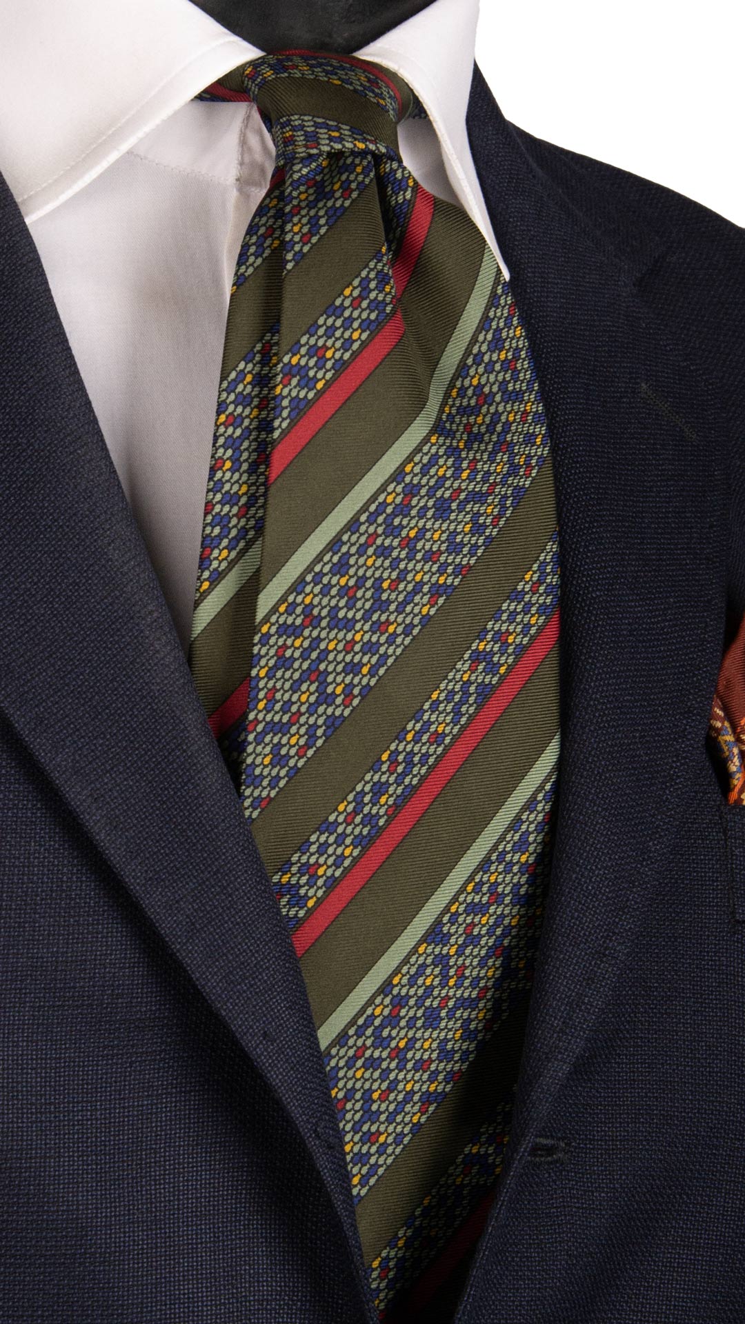 Cravatta Vintage Regimental in Twill di Seta Verde A Righe Multicolor CV794 Made in Italy Graffeo Cravatte