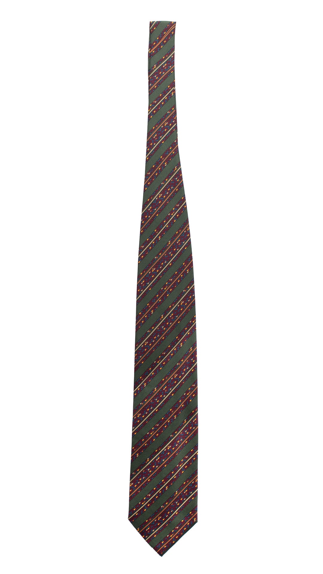 Cravatta Vintage Regimental in Twill di Seta Verde A Righe Multicolor CV817 Intera