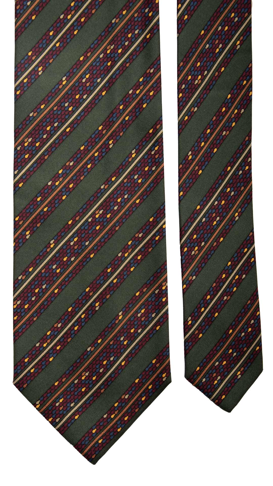 Cravatta Vintage Regimental in Twill di Seta Verde A Righe Multicolor CV817 Pala