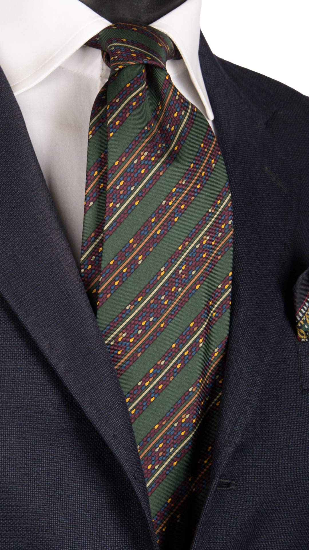 Cravatta Vintage Regimental in Twill di Seta Verde A Righe Multicolor CV817 MAde in Italy Graffeo Cravatte