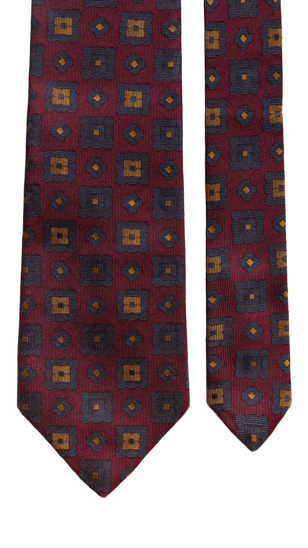 Cravatta Vintage di Seta Bordeaux Fantasia Blu Senape CV1079 Made in Italy Graffeo Cravatte Pala