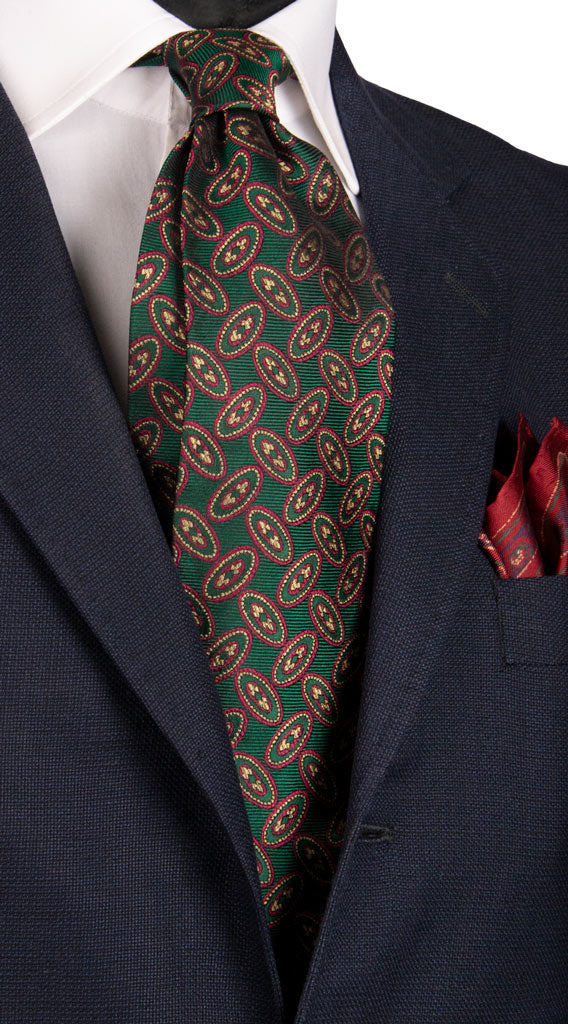 Cravatta Vintage di Seta Bordeaux Fantasia Giallo Oro Marrone Made in Italy Graffeo Cravatte