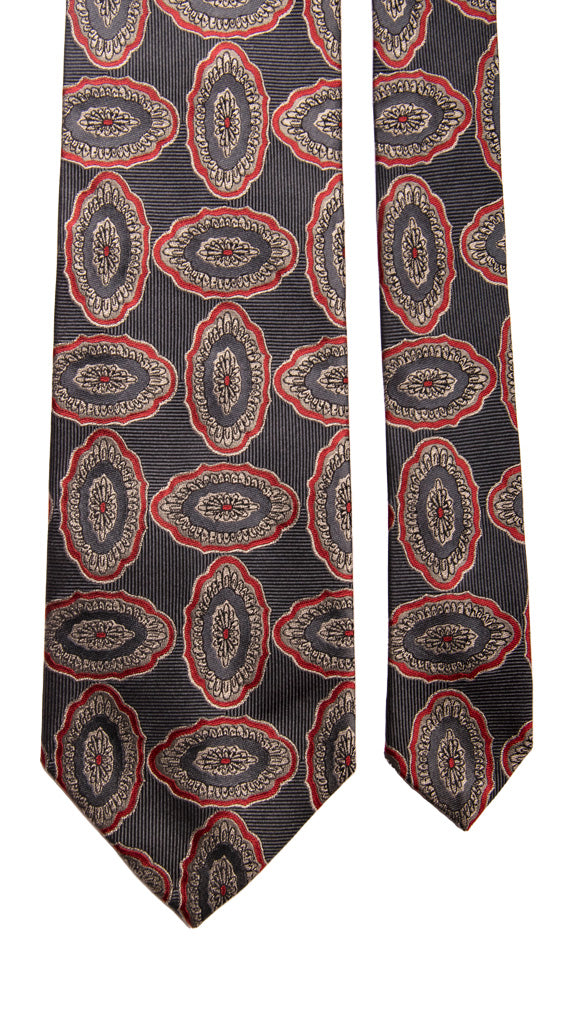 Cravatta Vintage di Seta Grigio Fantasia Rossa Grigia Made in Italy Graffeo Cravatte Pala