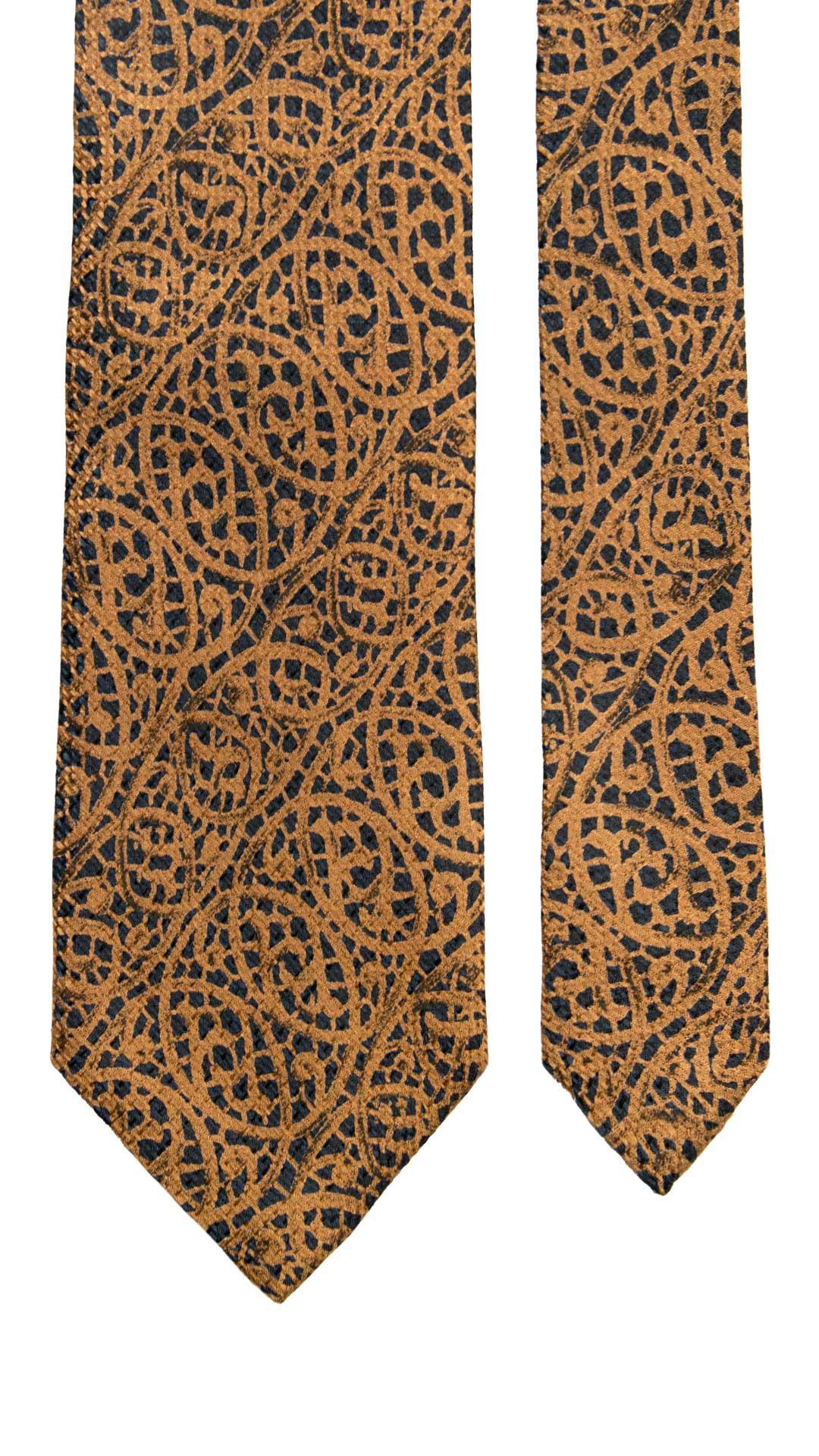 Cravatta Vintage di Seta Jacquard Blu Fantasia Giallo Oro CV1157 Made in Italy Graffeo Cravatte Pala