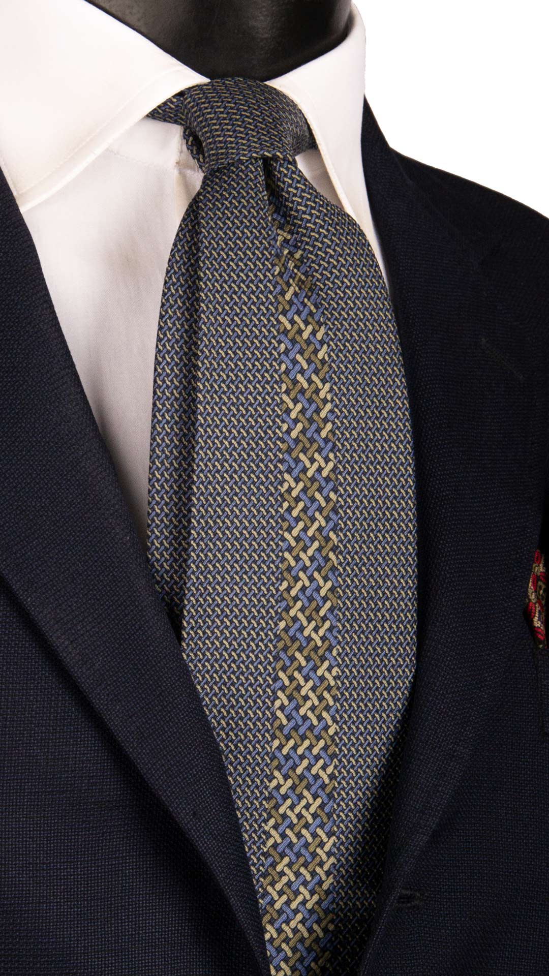 Cravatta Vintage di Seta Jacquard Blu Fantasia Multicolor CV1097 Made in Italy Graffeo Cravatte