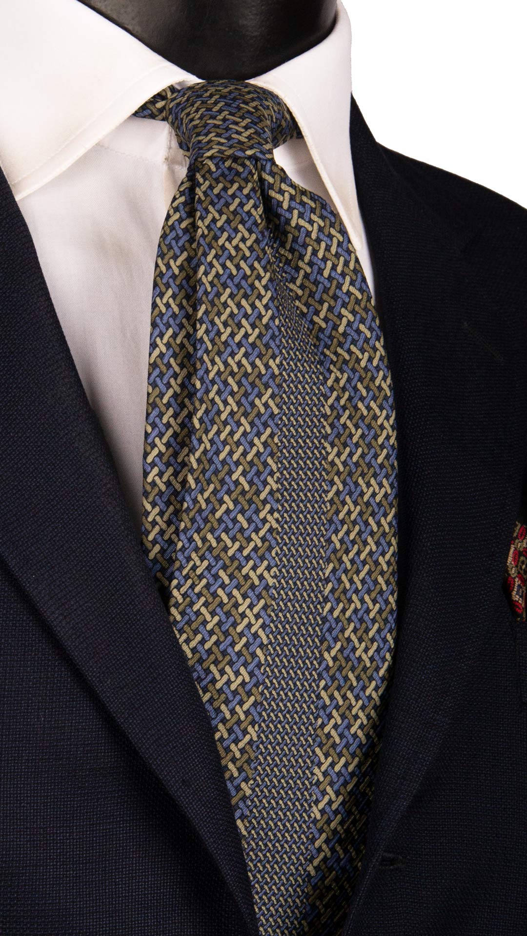 Cravatta Vintage di Seta Jacquard Blu Fantasia Multicolor CV1099 Made in Italy Graffeo Cravatte