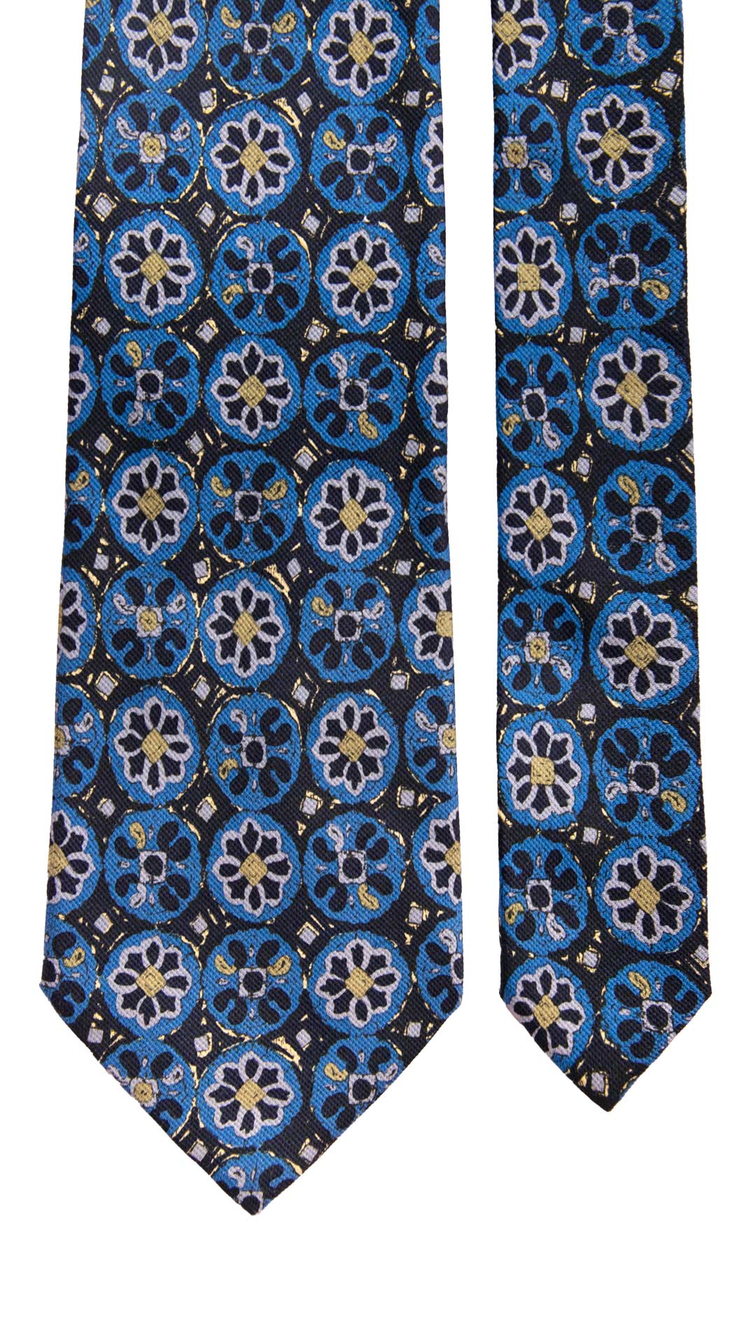 Cravatta Vintage di Seta Jacquard Blu Fantasia Multicolor CV915 Made in Italy Graffeo Cravatte Pala