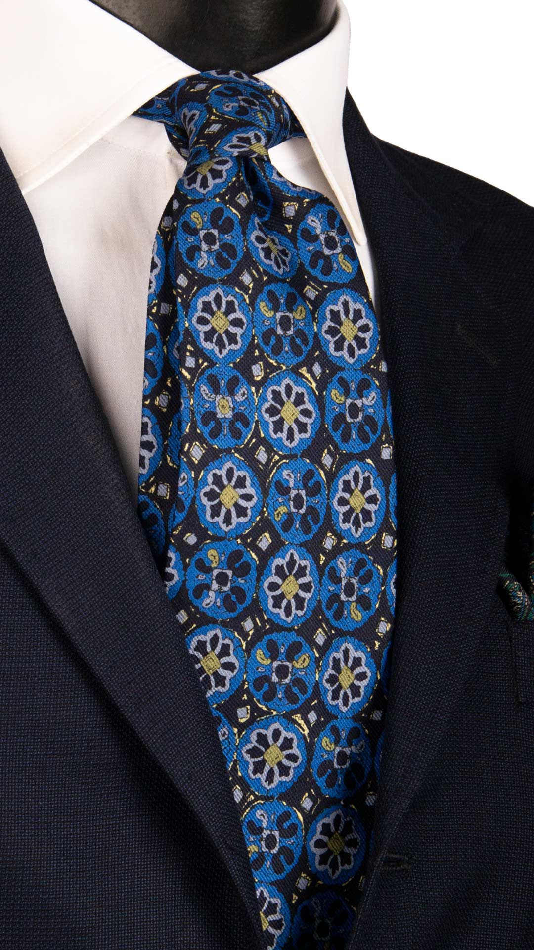 Cravatta Vintage di Seta Jacquard Blu Fantasia Multicolor CV915 Made in Italy Graffeo Cravatte