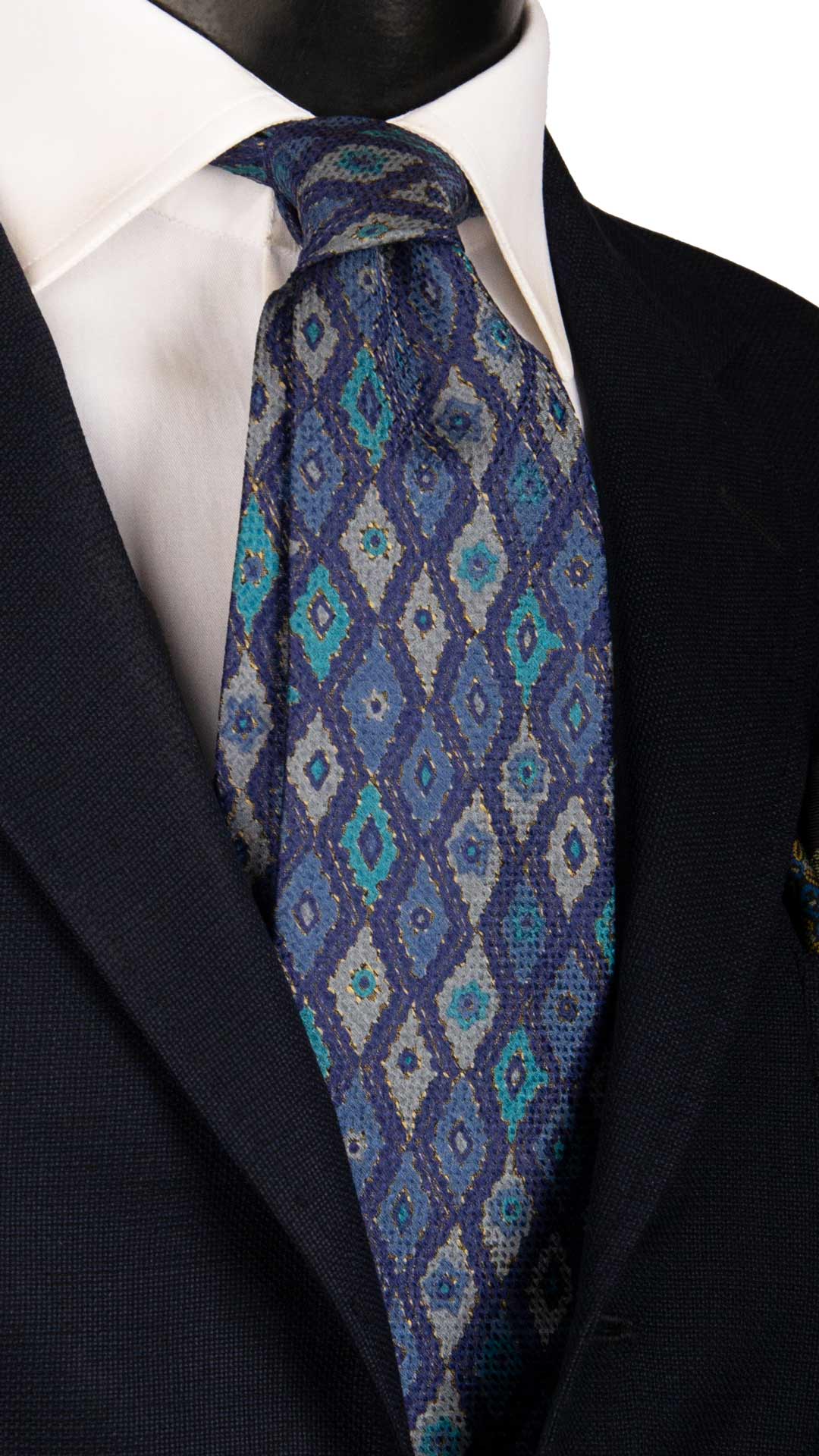 Cravatta Vintage di Seta Jacquard Blu Fantasia Multicolor CV943 Made in Italy Graffeo Cravatte