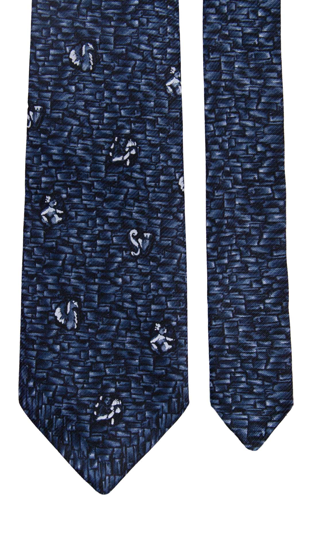 Cravatta Vintage di Seta Jacquard Blu Notte Fantasia Celeste CV945 Made in Italy Graffeo Cravatte Pala