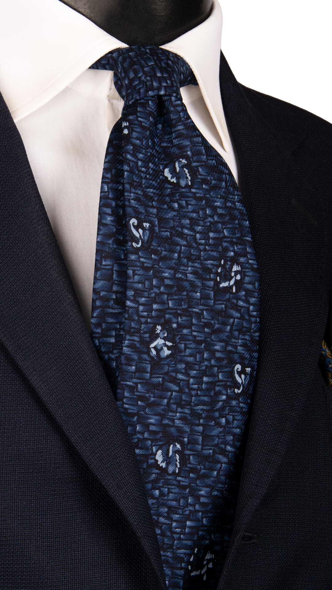 Cravatta Vintage di Seta Jacquard Blu Notte Fantasia Celeste CV945 Made in Italy Graffeo Cravatte