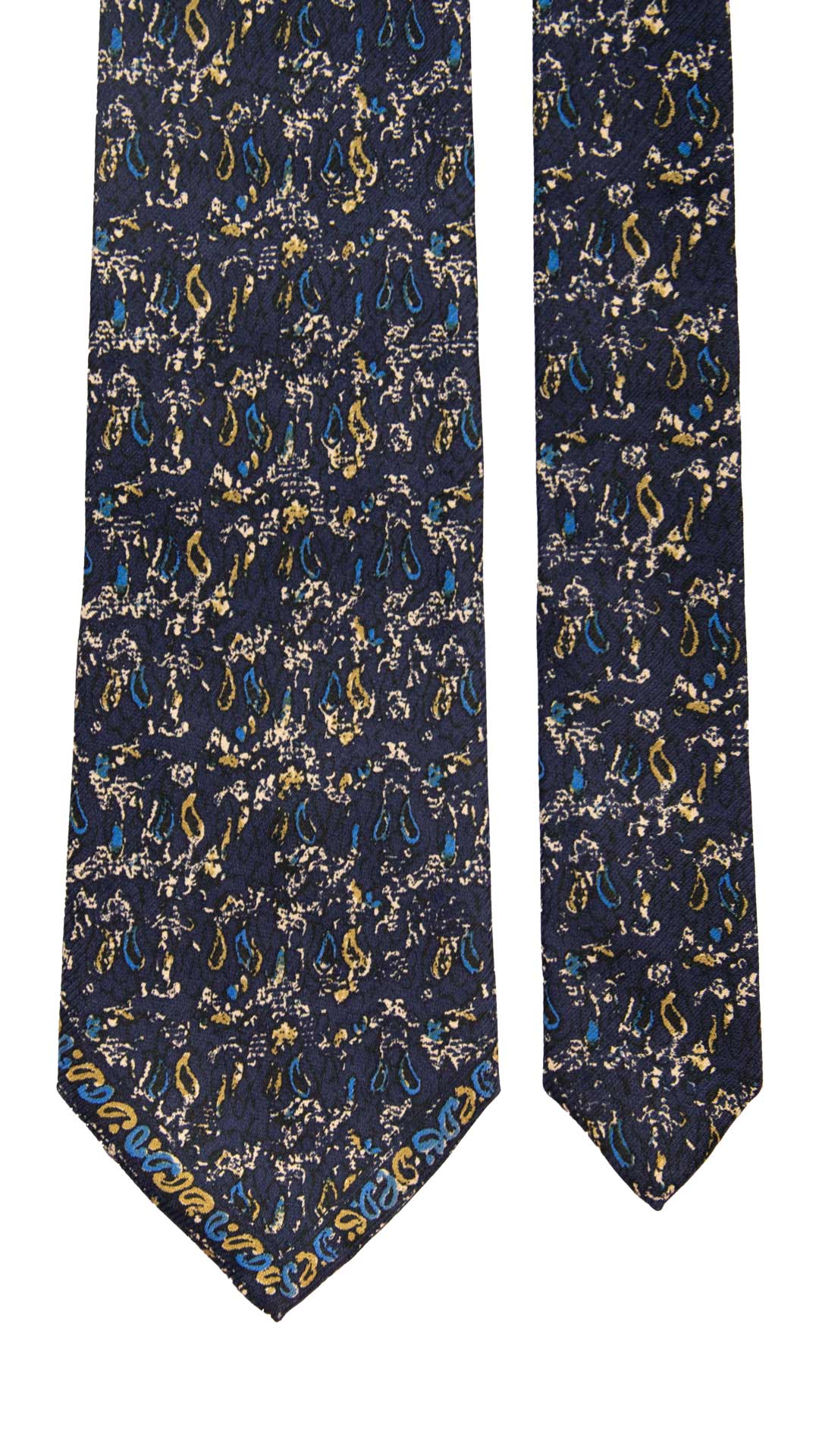 Cravatta Vintage di Seta Jacquard Blu Fantasia Multicolor CV976 Made in Italy Graffeo Cravatte Pala