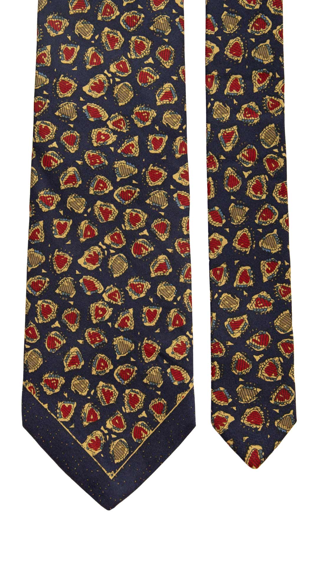 Cravatta Vintage di Seta Jacquard Blu Fantasia Multicolor CV982 Made in Italy Graffeo Cravatte Pala