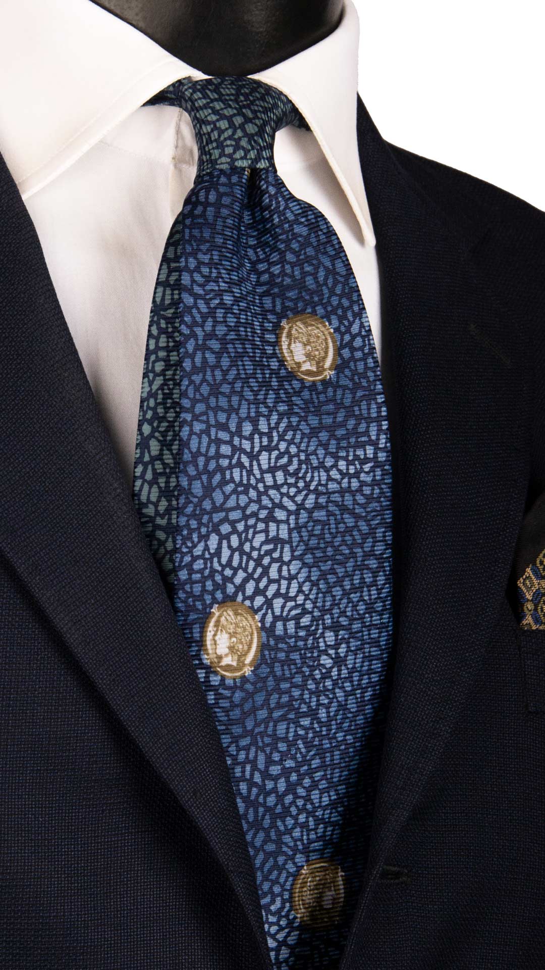 Cravatta Vintage di Seta Jacquard Blu Fantasia Multicolor Nodo in Contrasto CV909 Made in Italy Graffeo Cravatte