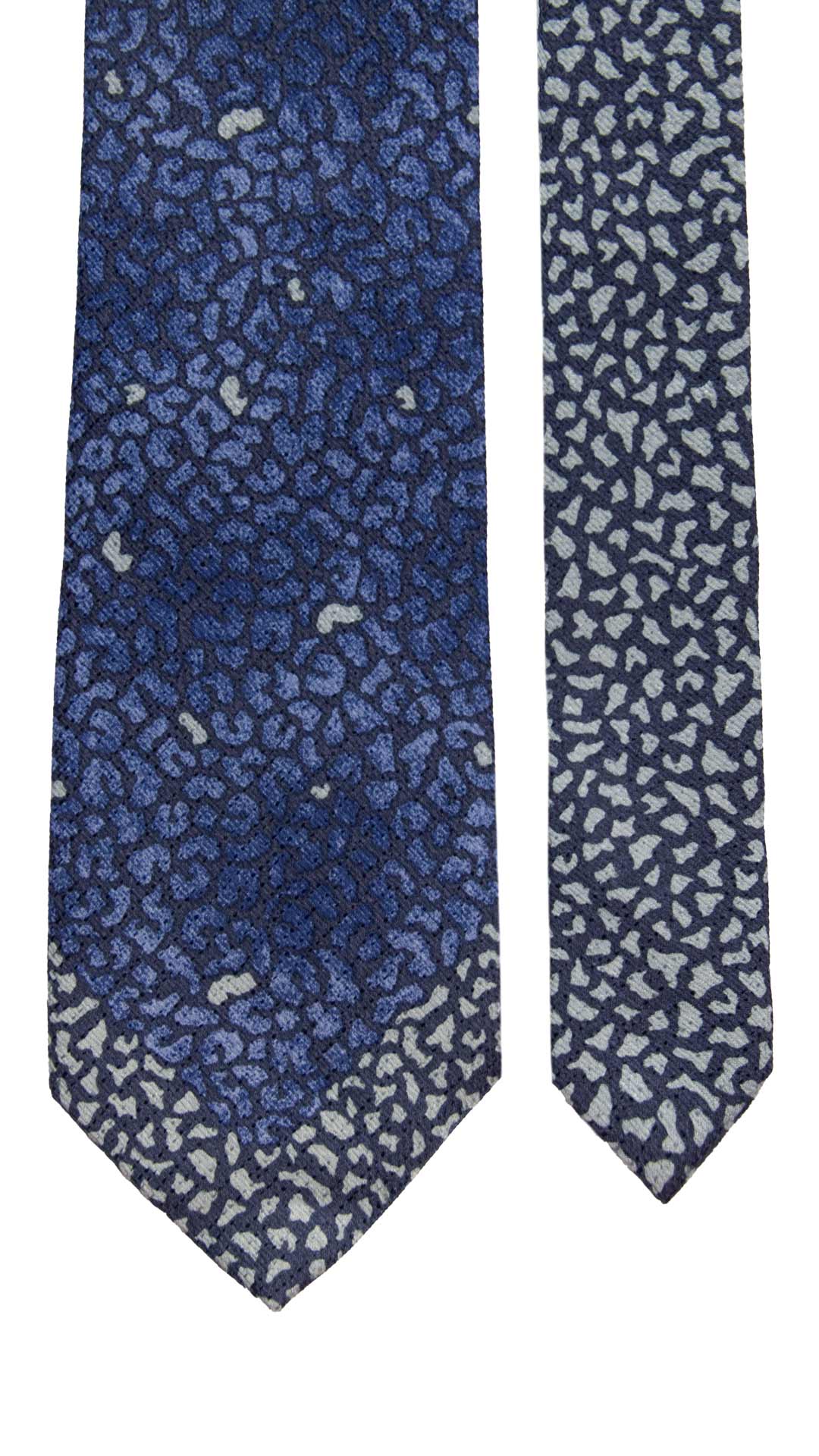 Cravatta Vintage di Seta Jacquard Blu Fantasia Multicolor Nodo in Contrasto CV959 Made in Italy Graffeo Cravatte Pala