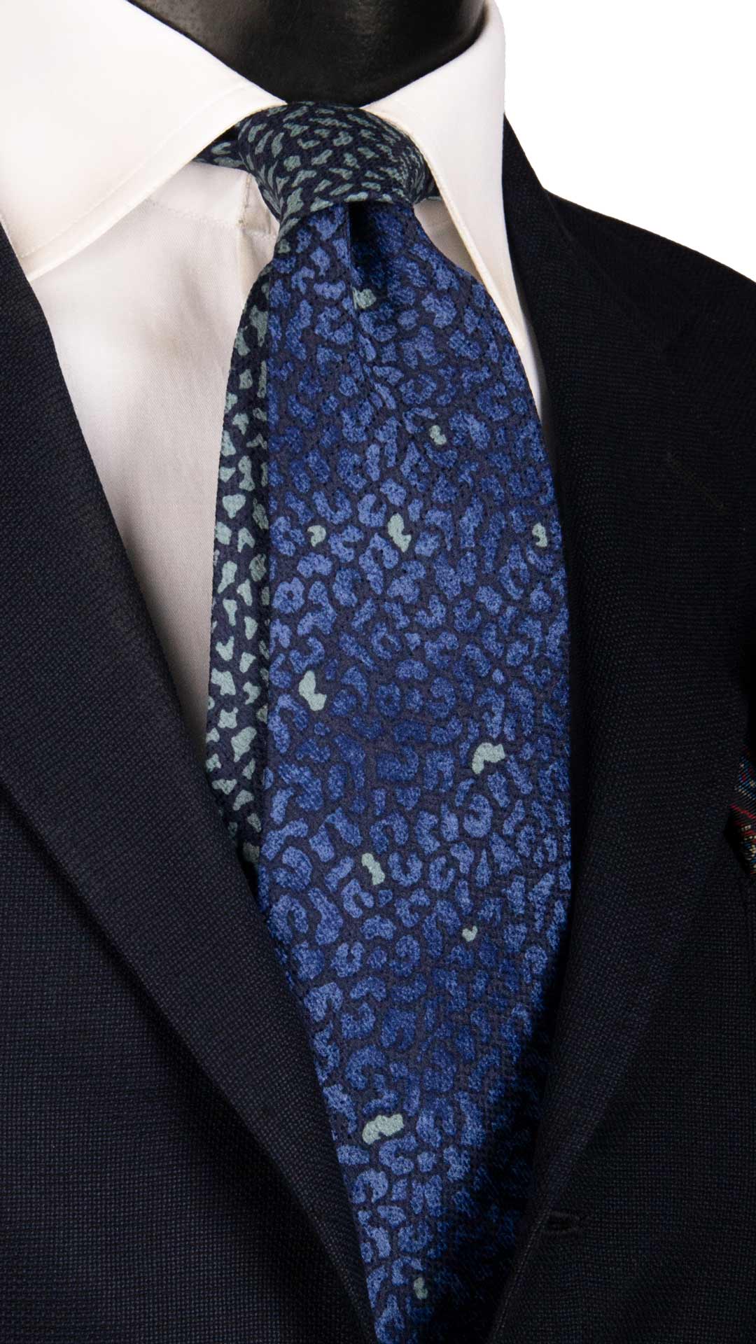 Cravatta Vintage di Seta Jacquard Blu Fantasia Multicolor Nodo in Contrasto CV959 Made in Italy Graffeo Cravatte