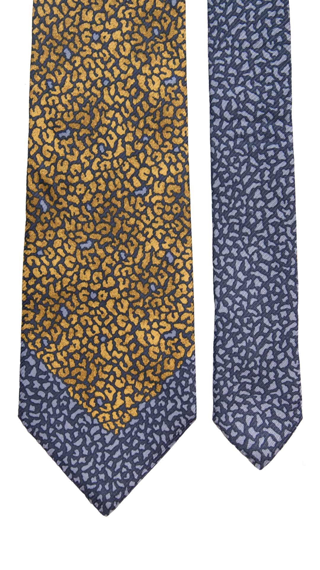 Cravatta Vintage di Seta Jacquard Blu Fantasia Multicolor Nodo in Contrasto CV969 Made in Italy Graffeo Cravatte Pala