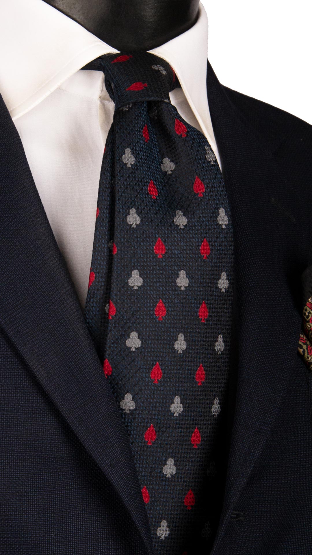 Cravatta Vintage di Seta Jacquard Blu Fantasia Rosso Grigio CV1130 Made in Italy Graffeo Cravatte