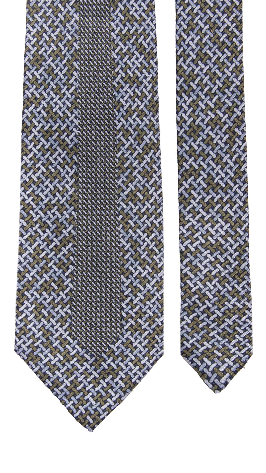 Cravatta Vintage di Seta Jacquard Blu Fantasia Verde Celeste CV1093 Made in Italy Graffeo Cravatte Pala