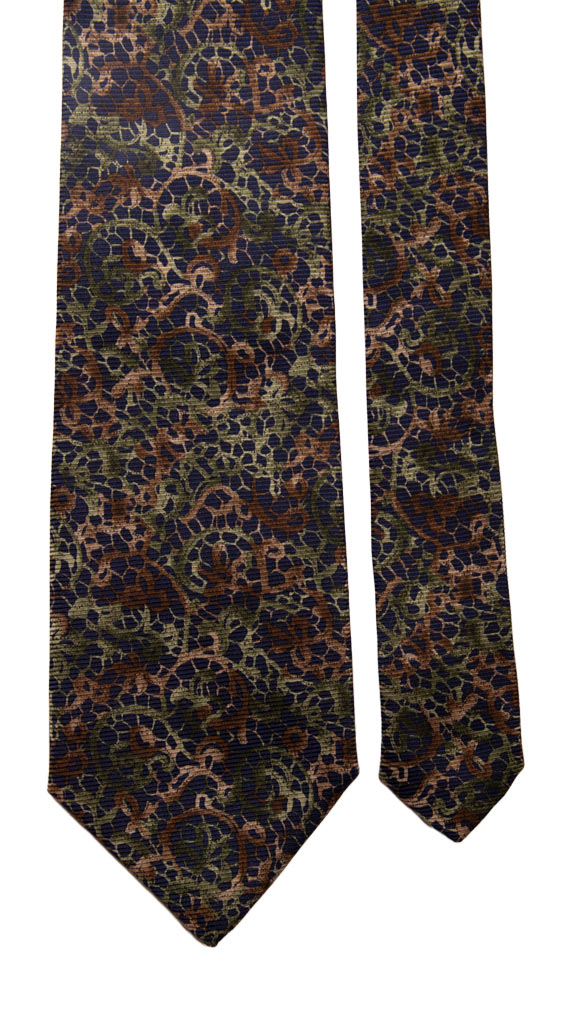 Cravatta Vintage di Seta Jacquard Blu Fantasia Marrone Verde Made in Italy Graffeo Cravatte Pala