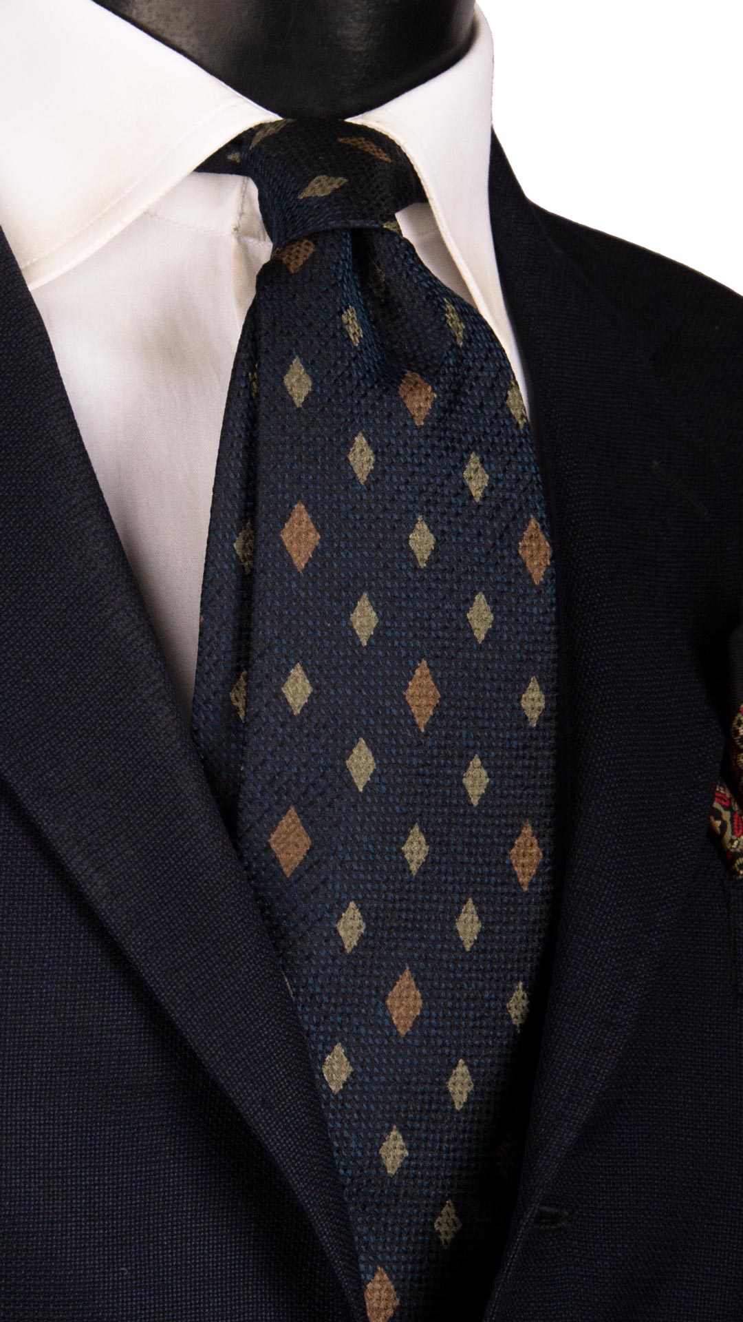 Cravatta Vintage di Seta Jacquard Blu a Rombi Verde Salvia Rosa Antico CV1133 Made in Italy Graffeo Cravatte