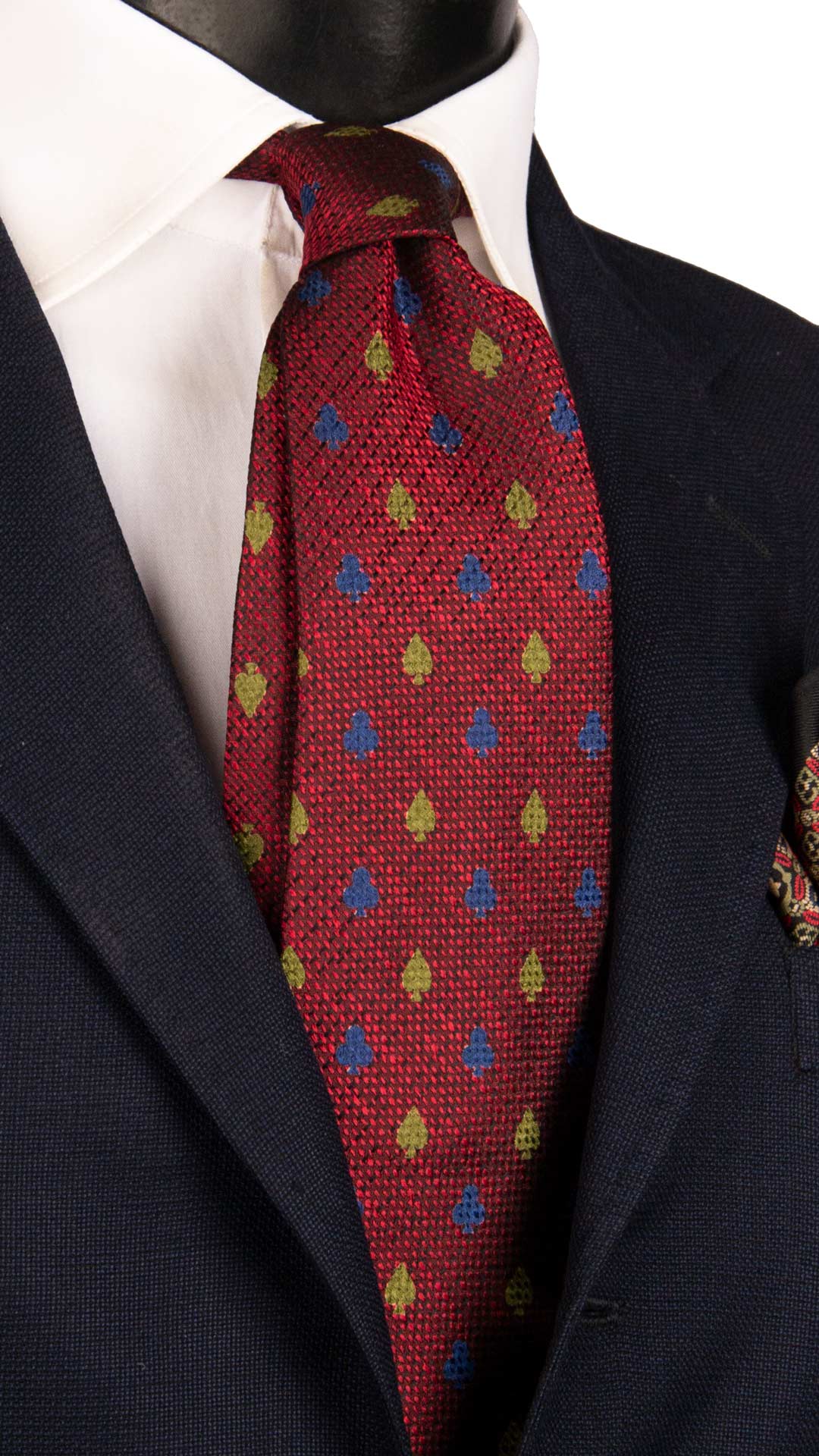 Cravatta Vintage di Seta Jacquard Bordeaux Fantasia Bluette Verde CV1140 Made in Italy Graffeo Cravatte