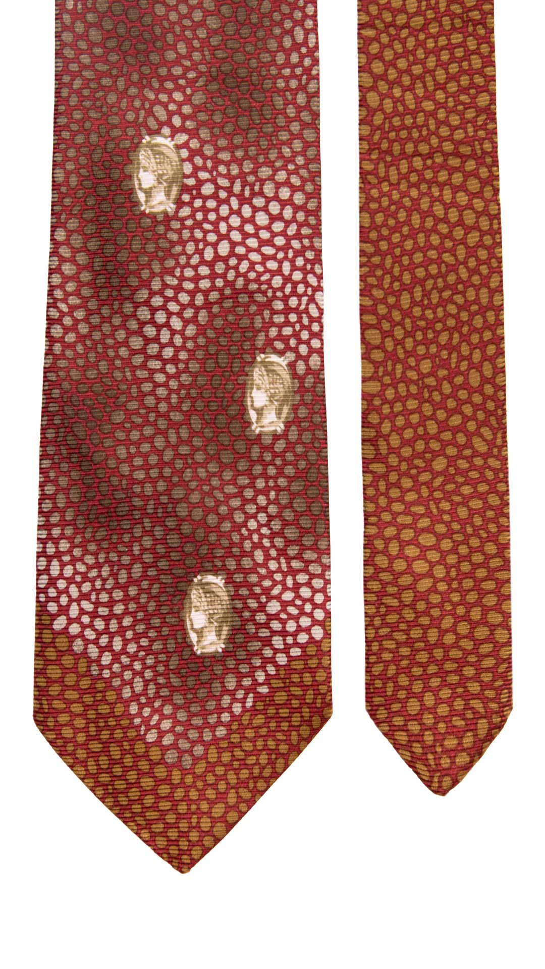 Cravatta Vintage di Seta Jacquard Bordeaux Fantasia Marrone Grigia a Medaglioni Verdi CV950 Made in Italy Graffeo Cravatte Pala