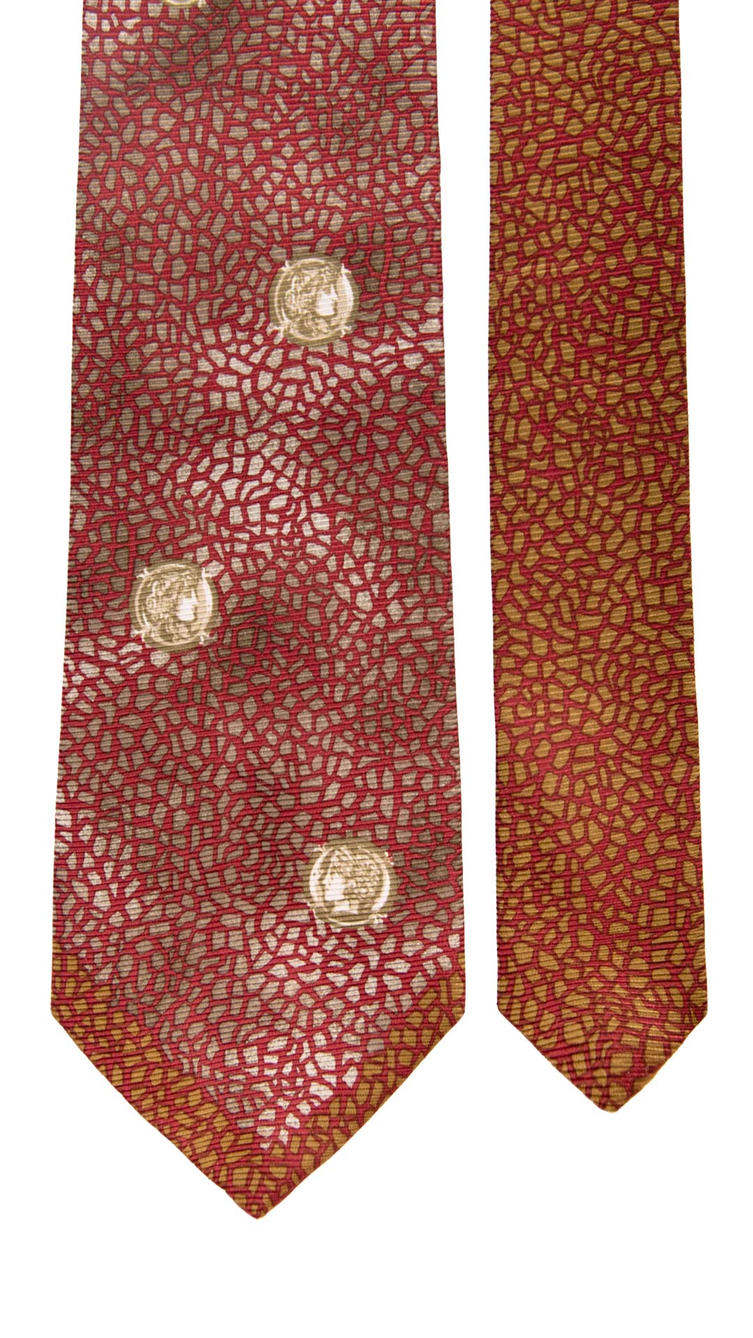 Cravatta Vintage di Seta Jacquard Bordeaux Fantasia Multicolor Nodo in Contrasto CV907 Made in Italy Graffeo Cravatte Pala