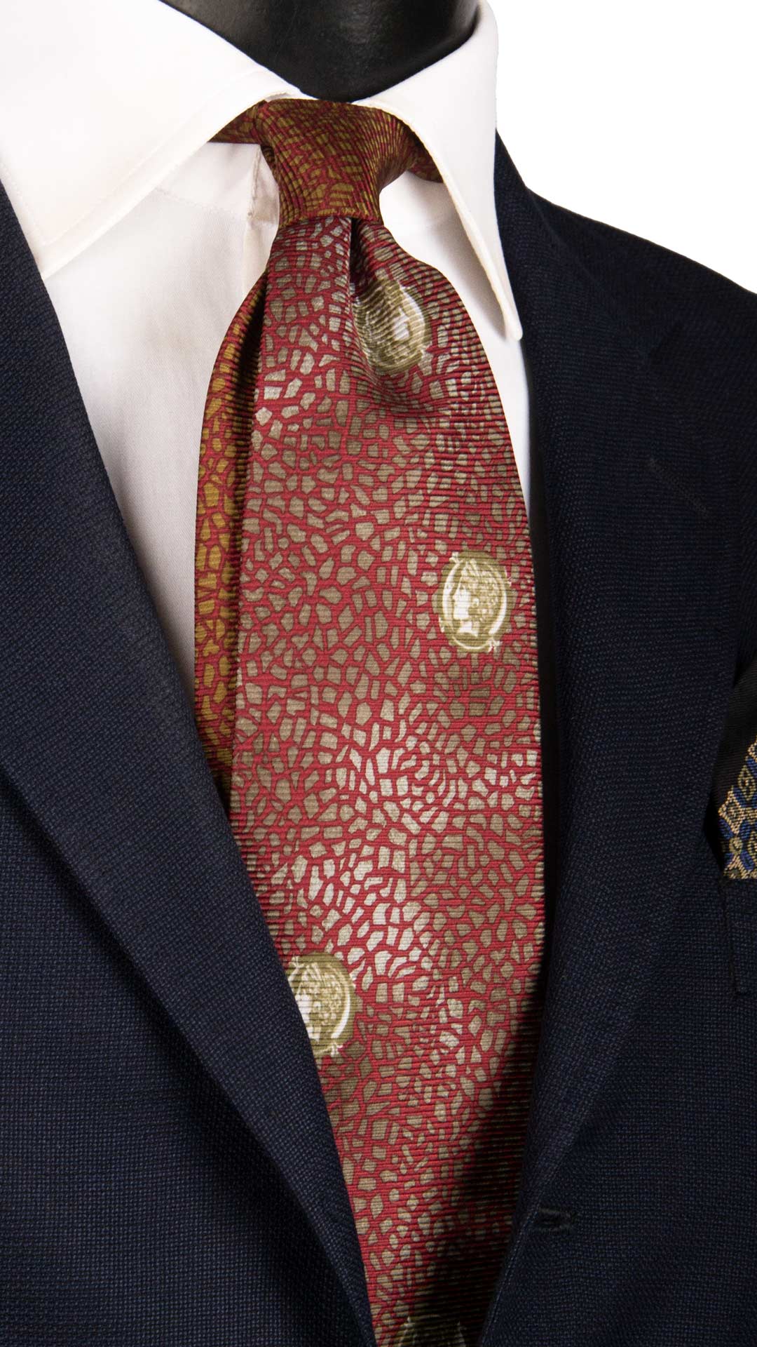 Cravatta Vintage di Seta Jacquard Bordeaux Fantasia Multicolor Nodo in Contrasto CV907 Made in Italy Graffeo Cravatte