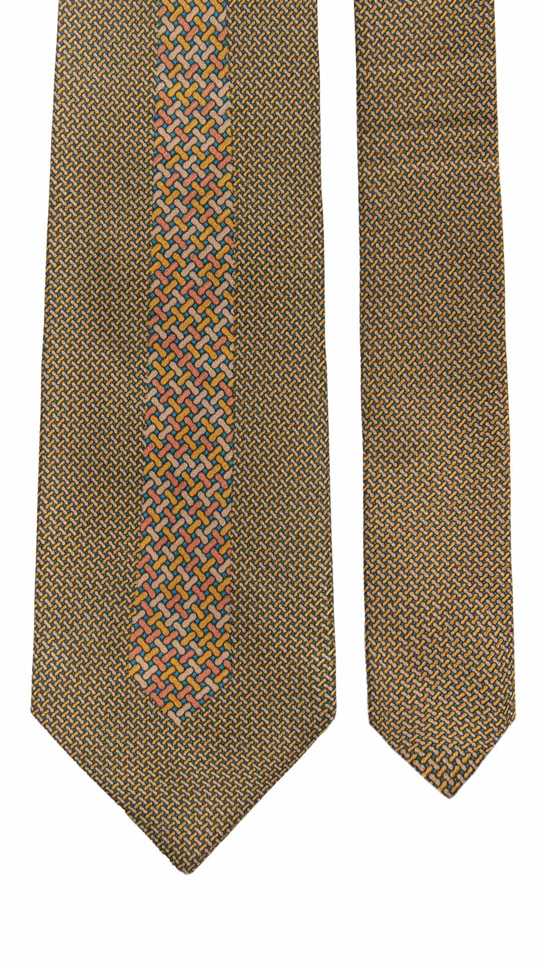 Cravatta Vintage di Seta Jacquard Celeste Fantasia Multicolor CV1095 Made in Italy Graffeo Cravatte Pala