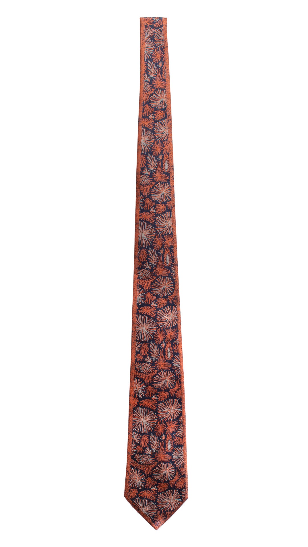 Cravatta Vintage di Seta Jacquard Color Mattone Fantasia Blu Grigio Argento CV820 Intera