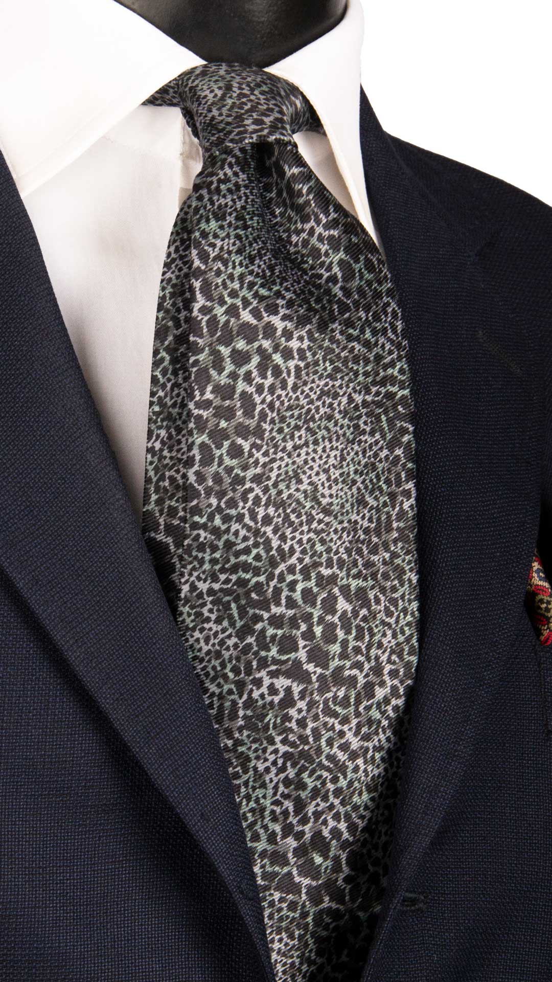Cravatta Vintage di Seta Jacquard Fantasia Maculata Nero Ceruleo CV851 Graffeo Cravatte Made in Italy