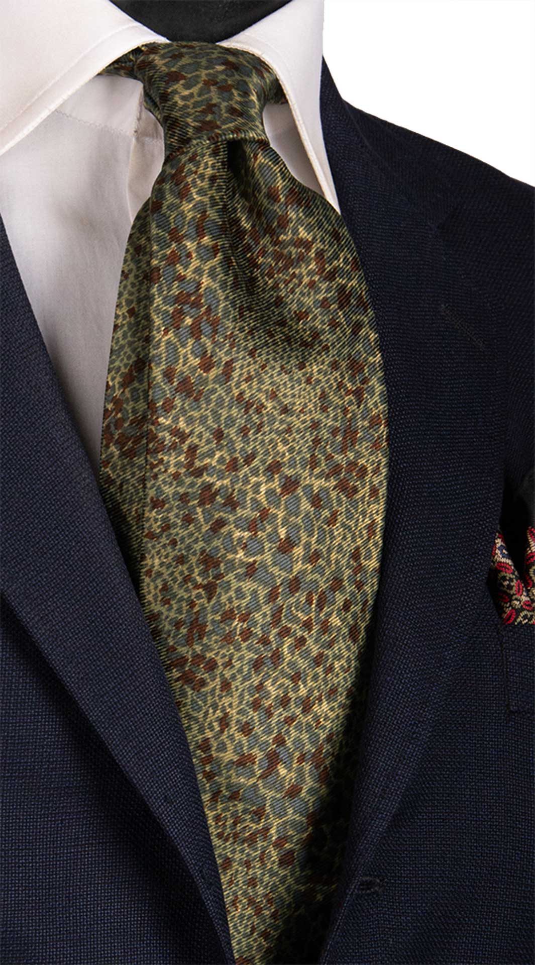 Cravatta Vintage di Seta Jacquard Fantasia Maculata Verde Beige CV850 Graffeo Cravatte Made in Italy