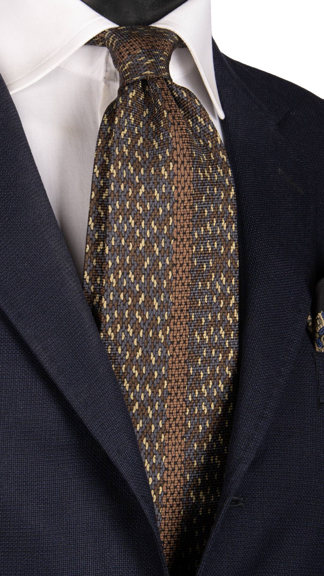 Cravatta Vintage di Seta Jacquard Fantasia Marrone Grigio Beige CV804 Made in Italy Graffeo Cravatte