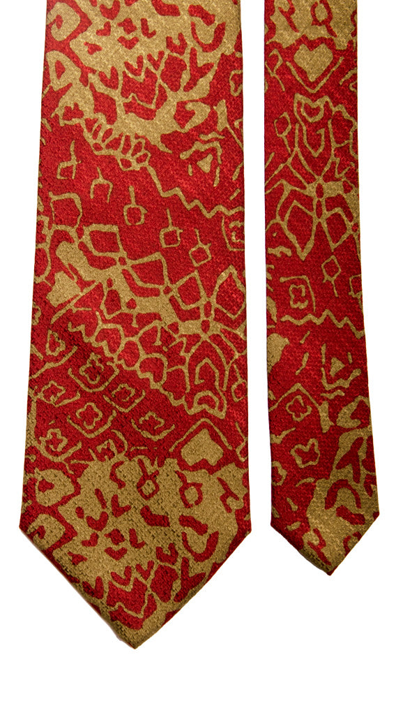 Cravatta Vintage di Seta Jacquard Fantasia Rosso Verde Sabbia Made in Italy Graffeo Cravatte Pala
