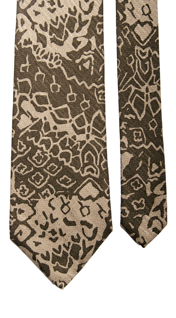 Cravatta Vintage di Seta Jacquard Fantasia Verde Sabbia Verde Militare Made in Italy Graffeo Cravatte Pala