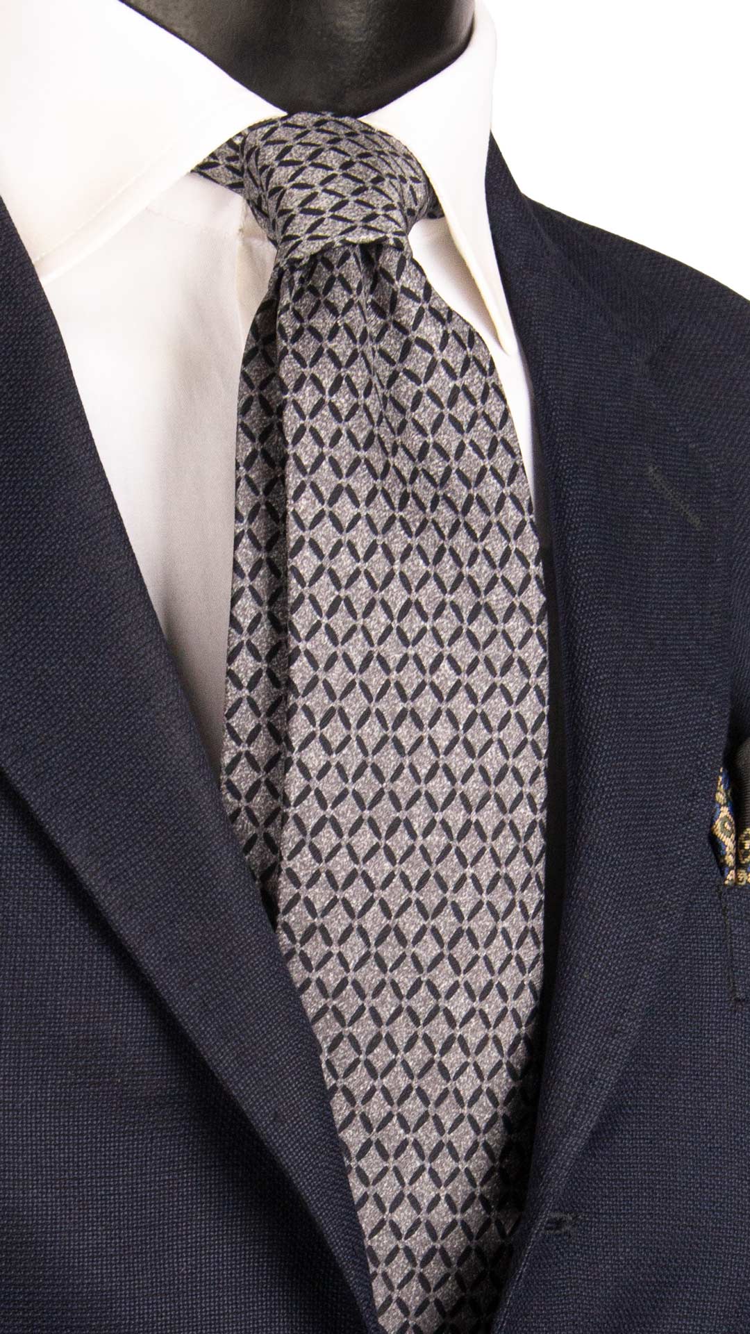 Cravatta Vintage di Seta Jacquard Grigia Fantasia Nera CV1223 Made in Italy Graffeo Cravatte