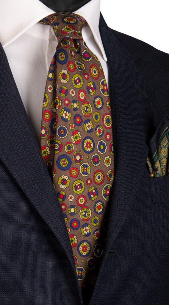 Cravatta Vintage di Seta Jacquard Grigio Fantasia Multicolor Made in Italy Graffeo Cravatte
