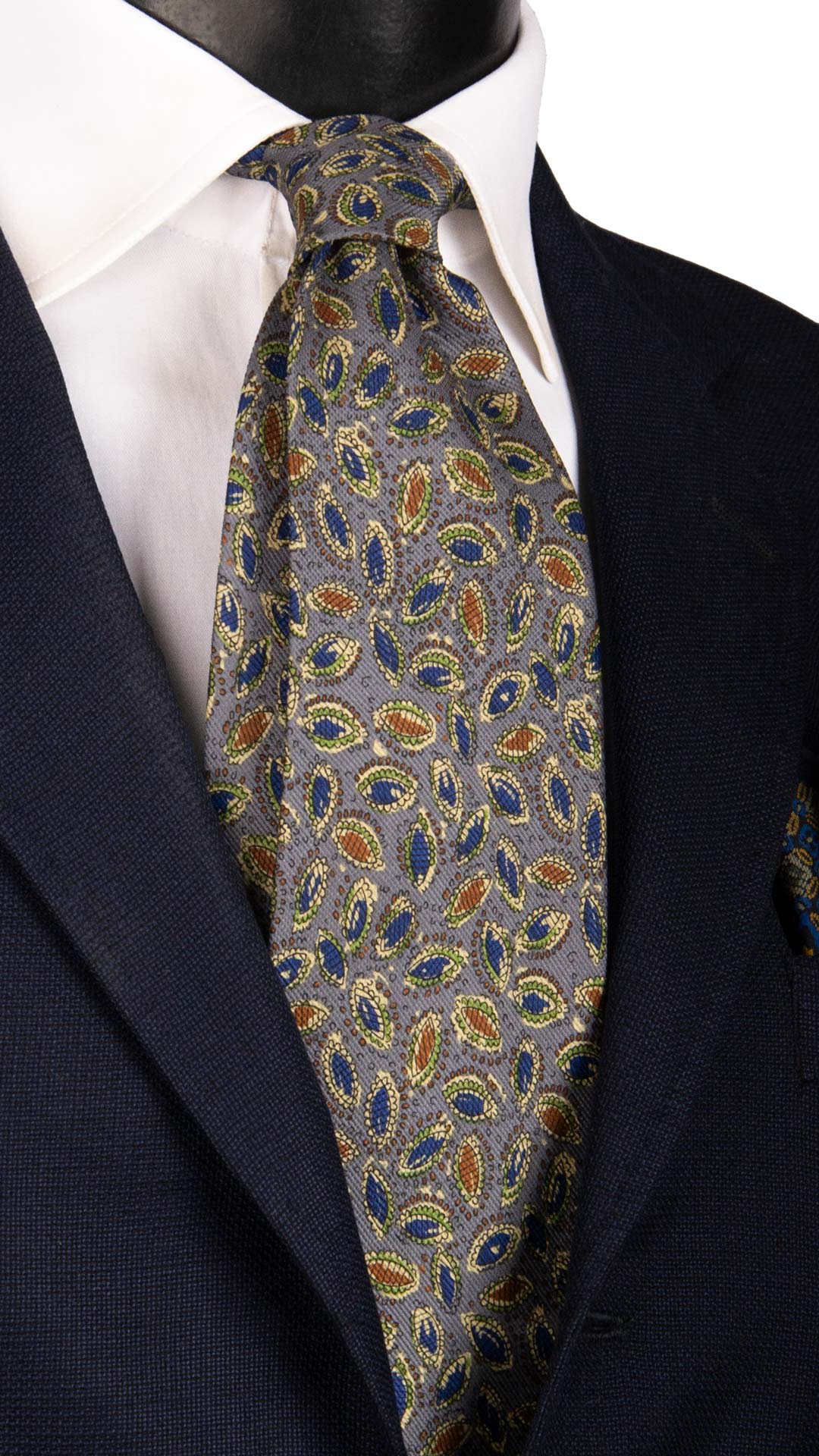 Cravatta Vintage di Seta Jacquard Grigio Fantasia Multicolor CV992 Made in Italy Graffeo Cravatte