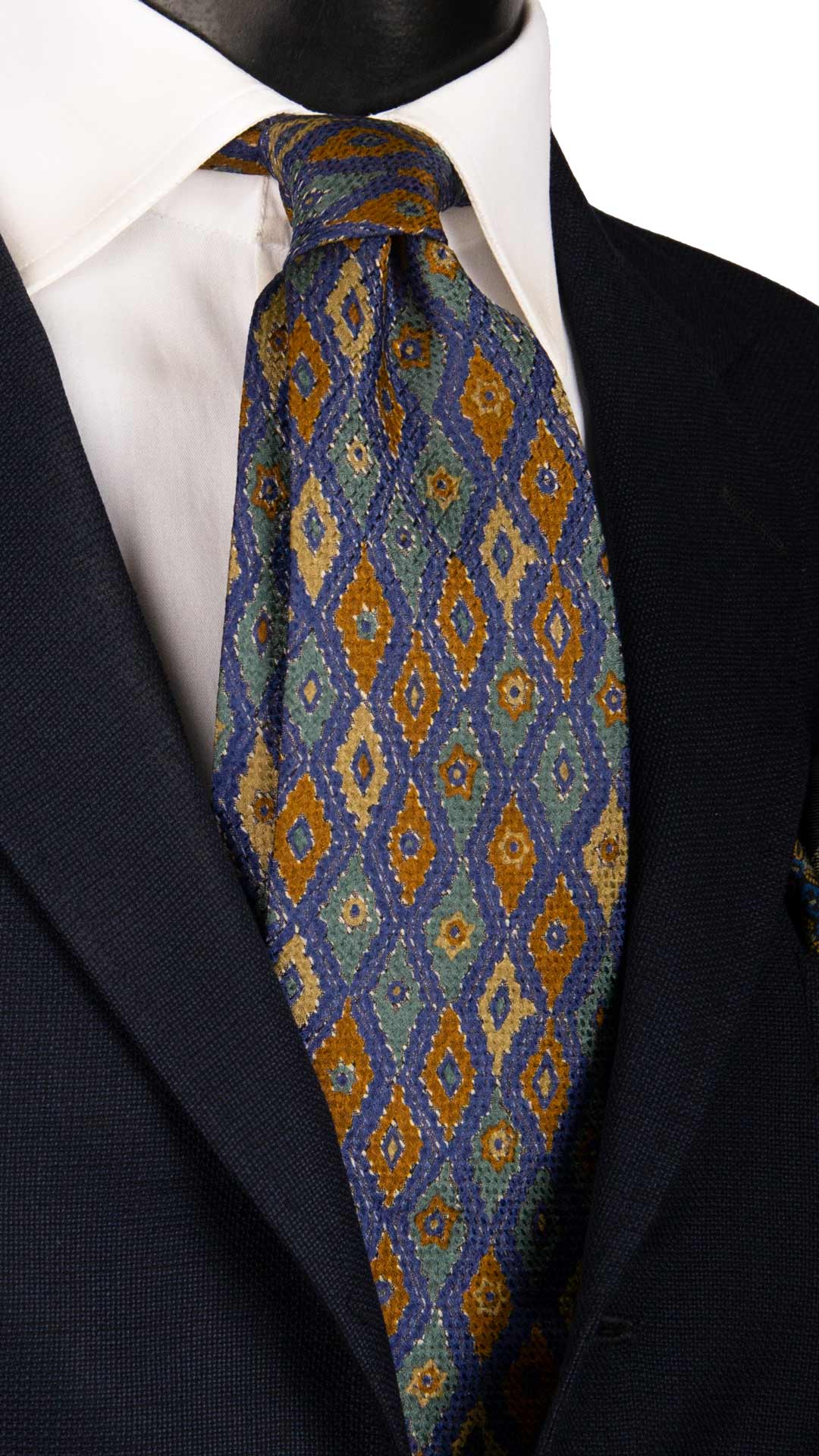 Cravatta Vintage di Seta Jacquard Indaco Fantasia Multicolor CV942 Made in Italy Graffeo Cravatte Pala