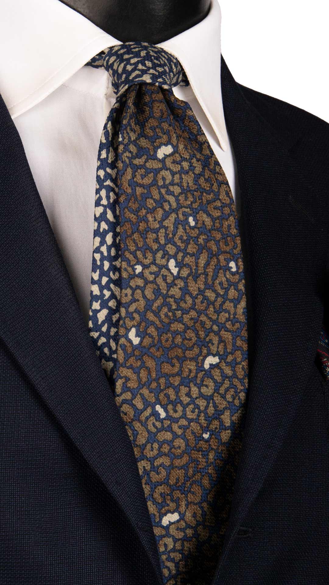 Cravatta Vintage di Seta Jacquard Indaco Fantasia Multicolor Nodo in Contrasto CV958 Made in Italy Graffeo Cravatte