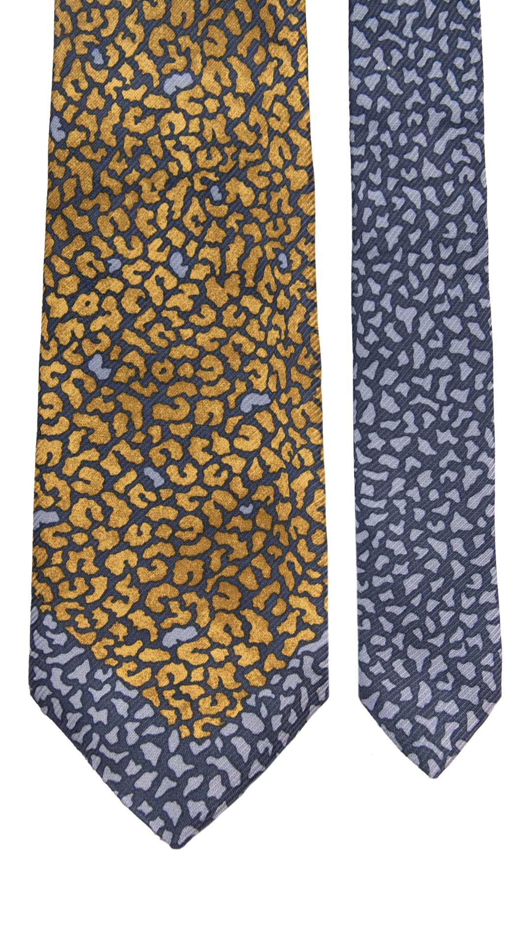 Cravatta Vintage di Seta Jacquard Indaco Fantasia Multicolor Nodo in Contrasto CV961 Made in Italy Graffeo Cravatte Pala