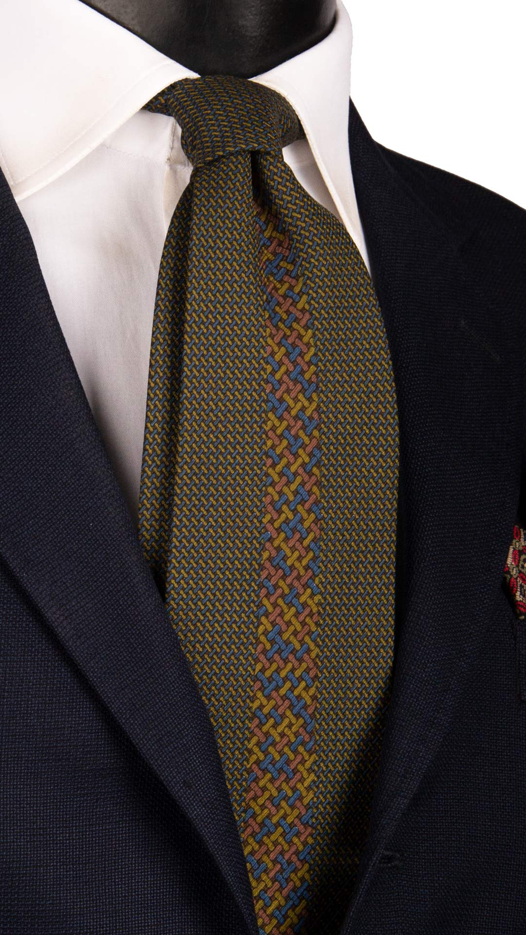 Cravatta Vintage di Seta Jacquard Marrone Fantasia Multicolor CV1090 Made in Italy Graffeo Cravatte
