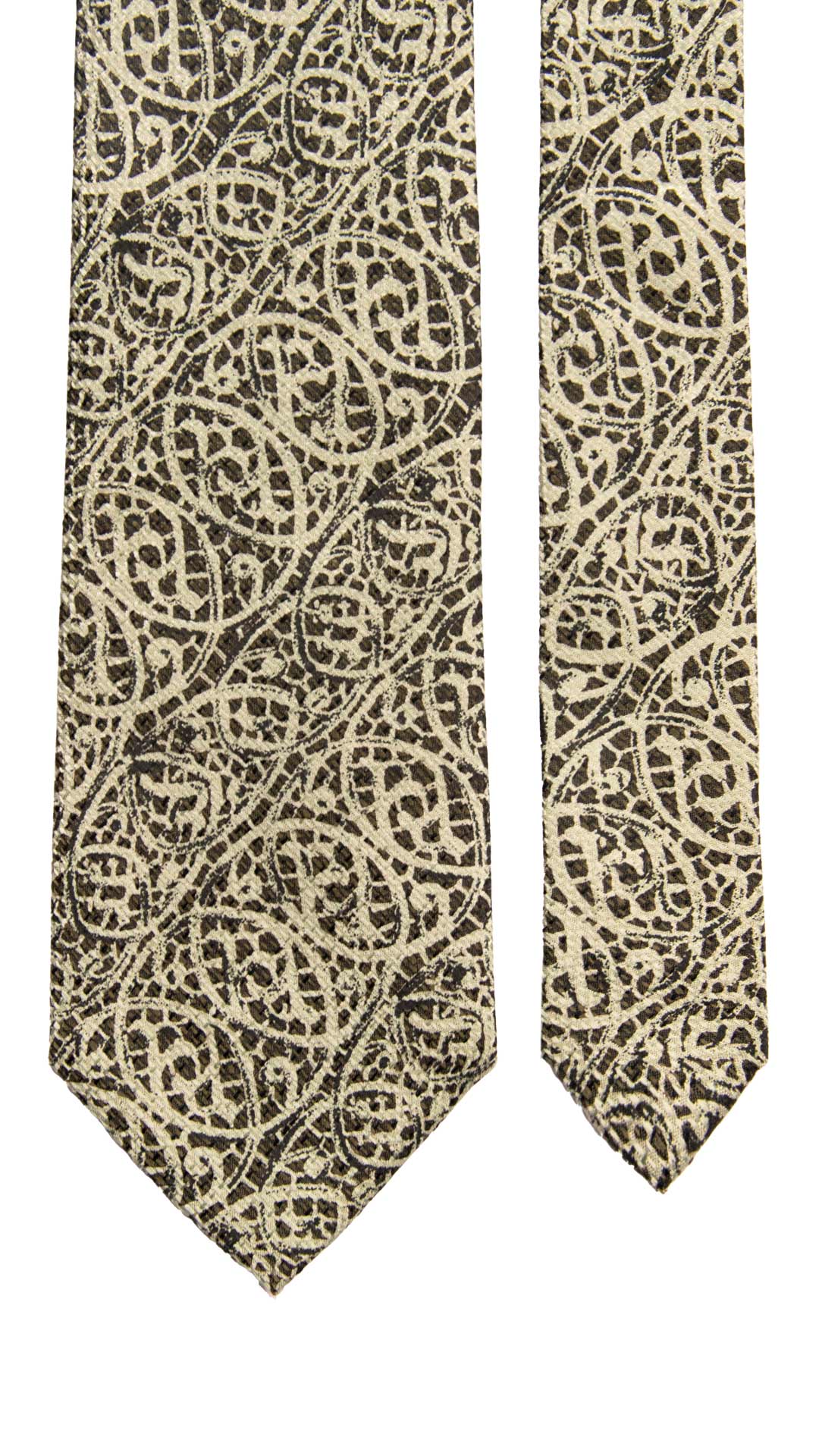 Cravatta Vintage di Seta Jacquard Marrone Fantasia Verde Acqua CV1159 Made in Italy Graffeo Cravatte Pala