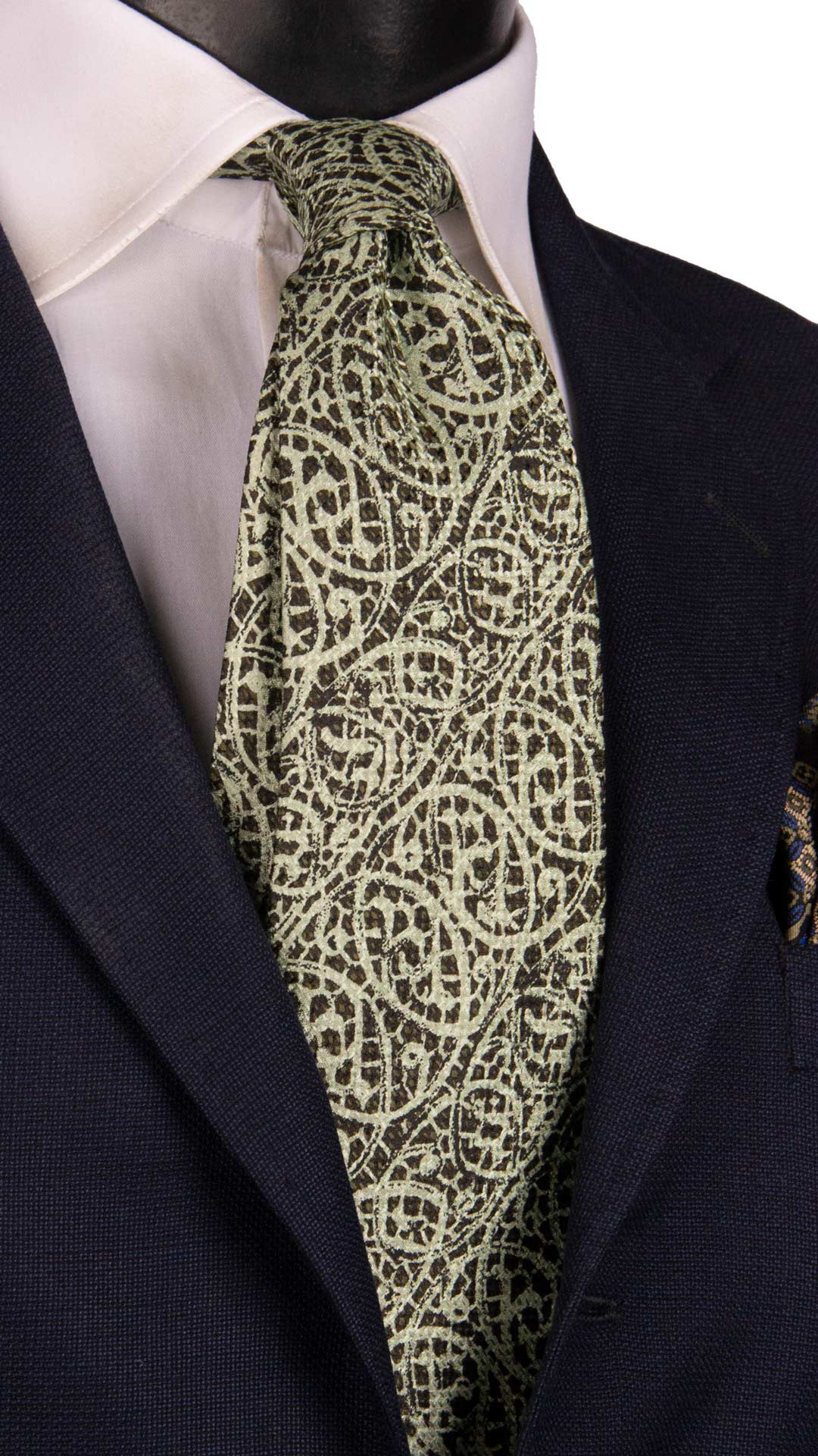 Cravatta Vintage di Seta Jacquard Marrone Fantasia Verde Acqua CV1159 Made in Italy Graffeo Cravatte