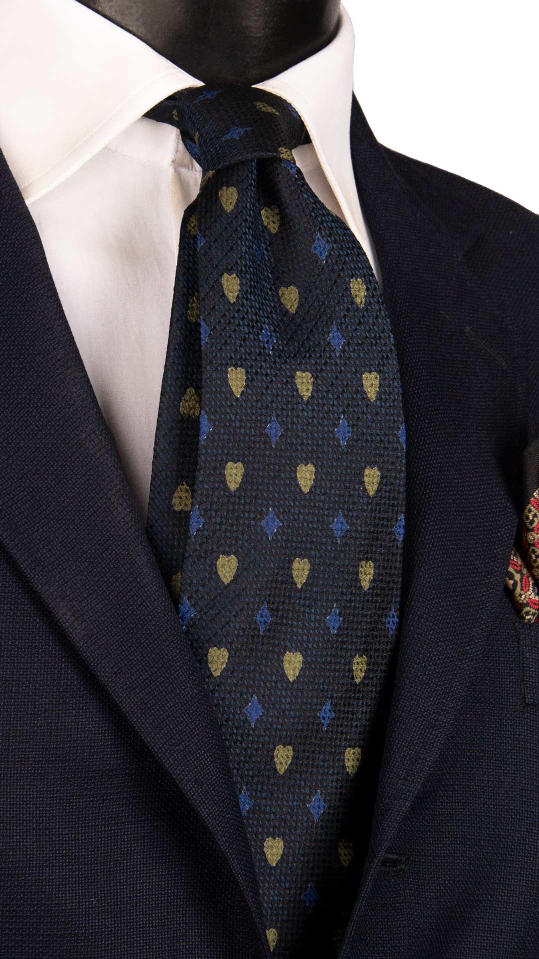 Cravatta Vintage di Seta Jacquard Nera Fantasia Bluette Verde CV1141 Made in Italy Graffeo Cravatte