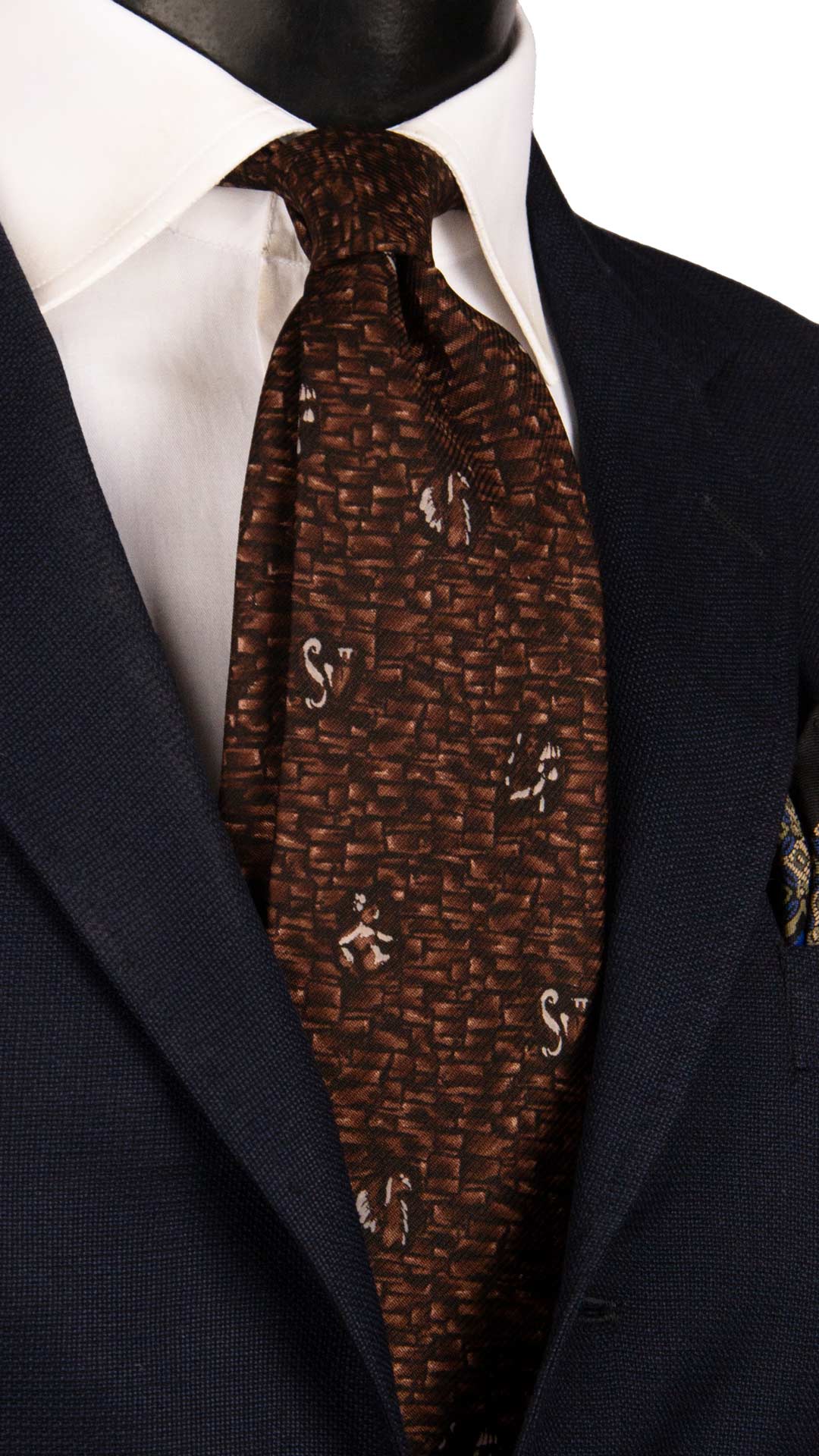 Cravatta Vintage di Seta Jacquard Nera Fantasia Marrone CV1163 Made in Italy Graffeo Cravatte