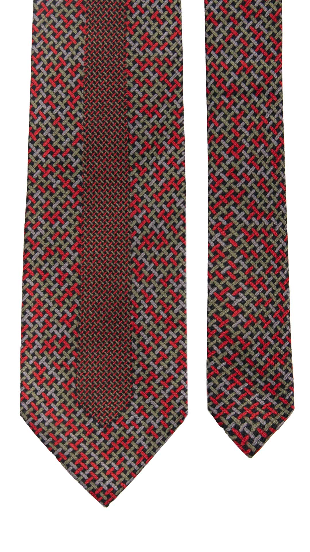 Cravatta Vintage di Seta Jacquard Nera Fantasia Multicolor CV1092 Made in Italy Graffeo Cravatte Pala